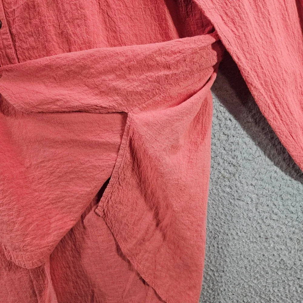 Free People‎ Womens Oversized Button Down Shirt Coral Textured Cotton Small